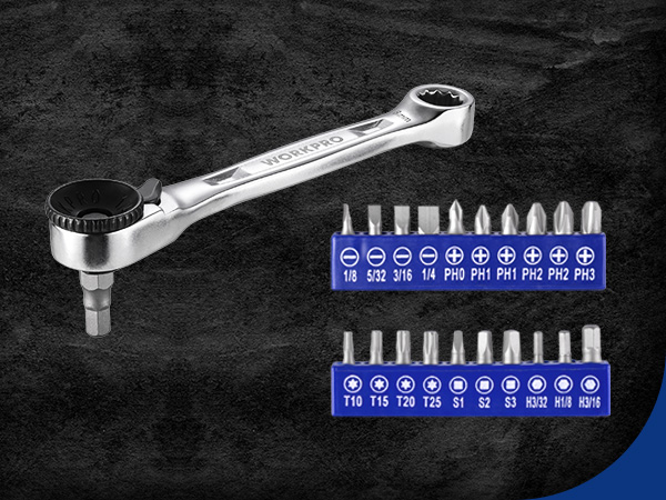 Mini Ratchet Wrench with 20PC Bits Set