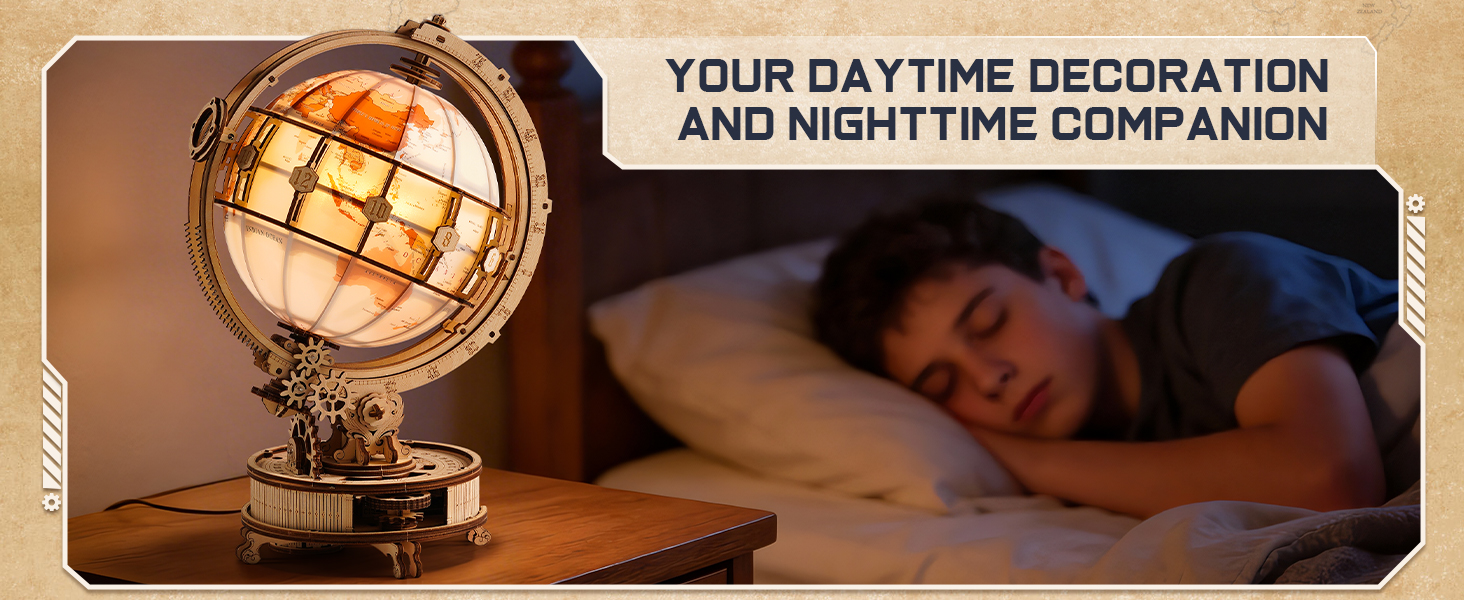 ROKR Illuminated Rotating Wooden Globe Puzzle