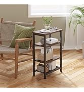 Narrow Nightstand with 4-Tier Shelves, Small Side Table with Charging Station, Skinny Nightstand ...