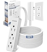 Saker Outlet Concealer Power Strip | 10ft Flat Plug Extension Cord with 3 Outlets,1625W | Univers...