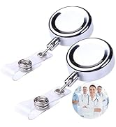 2Pcs Silver Badge Reels Retractable, Metal Alligator Clip, ID Badge Holders for Professionals