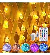 Minetom Crystal Globe String Lights - 33 ft 100 LED USB Color Changing Globe Ball Fairy Lights wi...