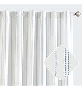 jinchan Blue and White Striped Curtains 63 Inch Length for Living Room Bedroom Blue on White Curt...
