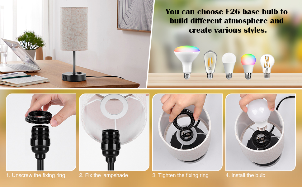 ZJOJO Bedside Lamps Lamps for Bedrooms Table Lamp for Nightstand