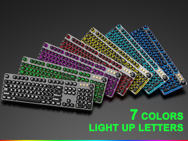 large print backlit keyboard wired usb lighted computer keyboards with 7-color backlit