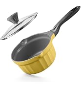 BUYDEEM Ceramic Coating Non Stick Sauce Pan 7.1 inch, Heavy-Duty 5.5mm Base with Glass Lid, All S...