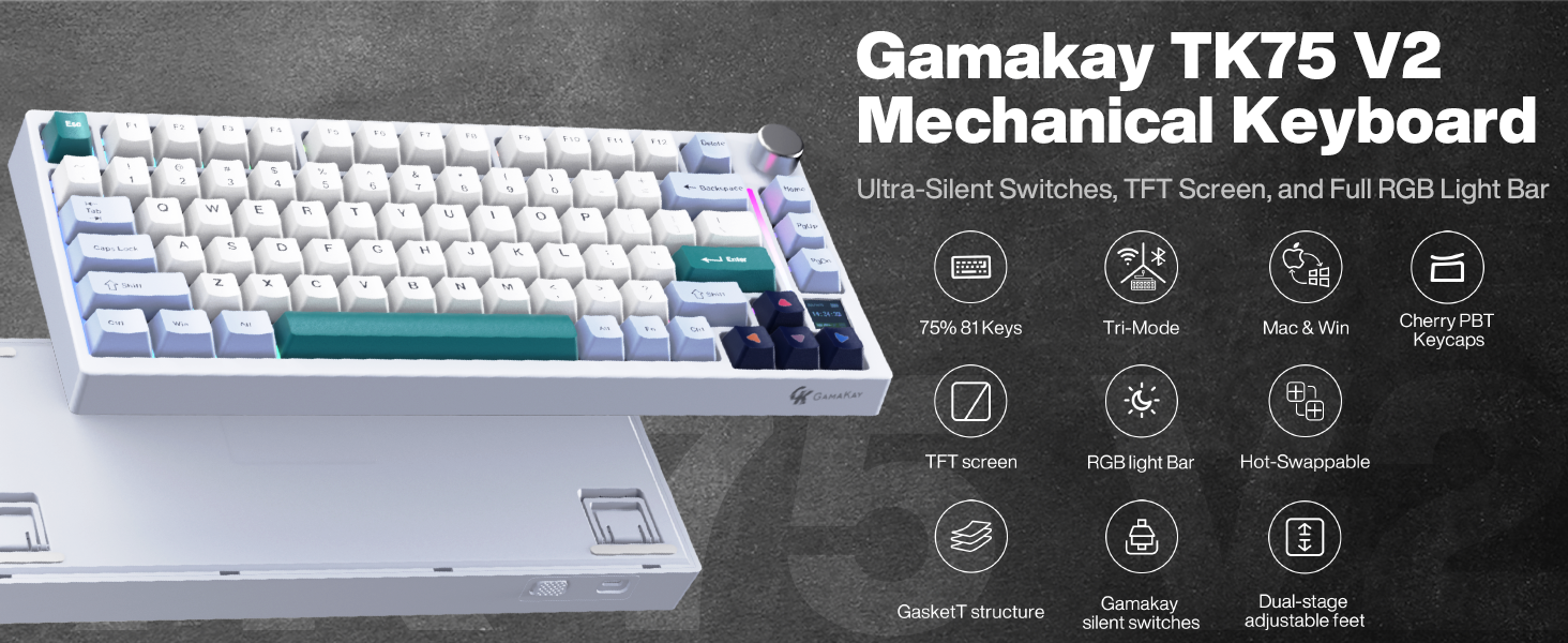 TK75 V2 75% Silent Mechanical Keyboard with TFT Screen