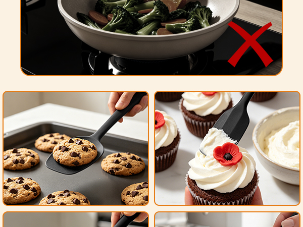 Silicone spatula spreads toast frosting, cakes, and stirs fried rice