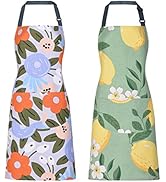 ARBINSON 2 Pack Floral Apron for Women with Pockets, Adjustable Cotton Chef Aprons for Kitchen, C...