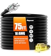 75 FT Outdoor Extension Cord Waterproof, 16/3 Gauge Heavy Duty 3 Prong Power Cord with Lighted In...