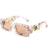 FEISEDY Trendy Small Rectangle Sunglasses 90s Retro Chunky Frame Square Metal Sun Glasses for Wom...