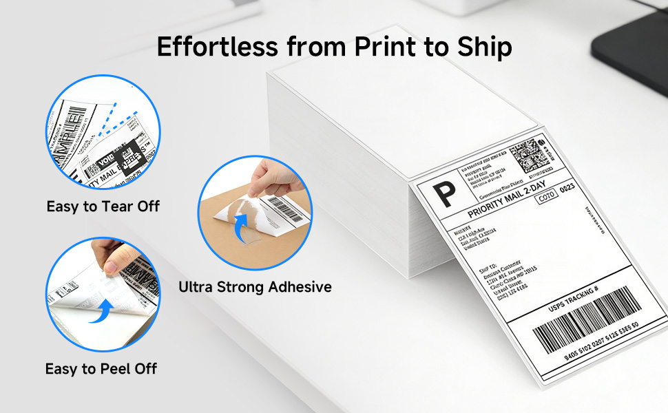 Ultra-strong adhesive thermal labels, waterproof and smudge-proof shipping stickers for USPS UPS DHL