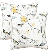 VOGOL Square Decorative Throw Pillow Covers, Botanical Grey Birds Printed Soft Touch Cushion Cove...
