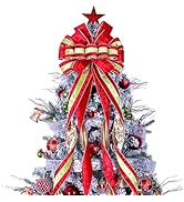 Christmas Tree Topper Wreath Bow Large Green Christmas Bow Tree Topper 52"x13" Red and Green Ice ...