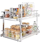 VEVOR Pull Out Cabinet Organizer, 14"Wx21"D Heavy 2 Tier Duty Slide Out Pantry Shelves, Chrome-Pl...