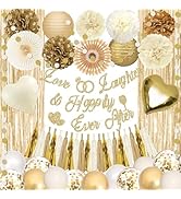 Champagne White Gold Bridal Shower Decorations, Bachelorette Party Decorations Love Laughter Happ...