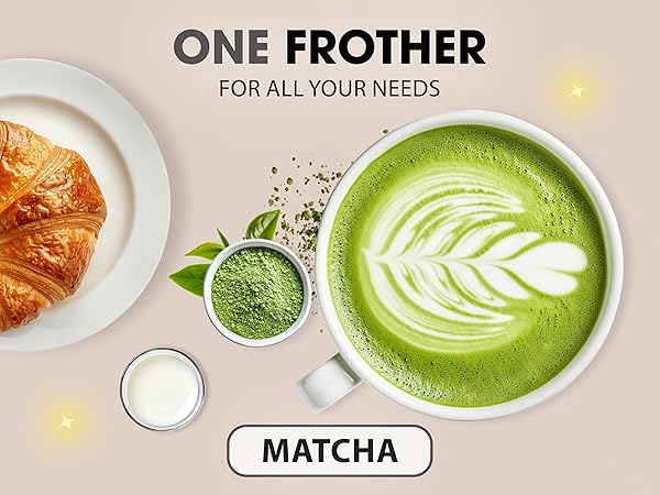 Electric handheld milk frother with USB-C charging and 3 whisks for coffee, lattes, and drinks.