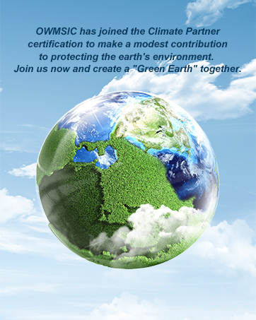 Environmental awareness illustration showing Earth with green foliage continent against cloudy sky, promoting climate partnership certification.