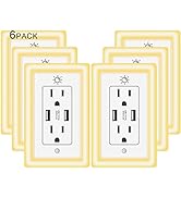 USB Wall Outlet, 15A Duplex Receptacle with Dual USB Ports (5V/4.2A) and Dusk-to-Dawn Sensor Nigh...