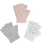 Evridwear Kids Fingerless Winter Warm Gloves,3 Pairs Half Finger Knitted Magic Stretch Gripper To...