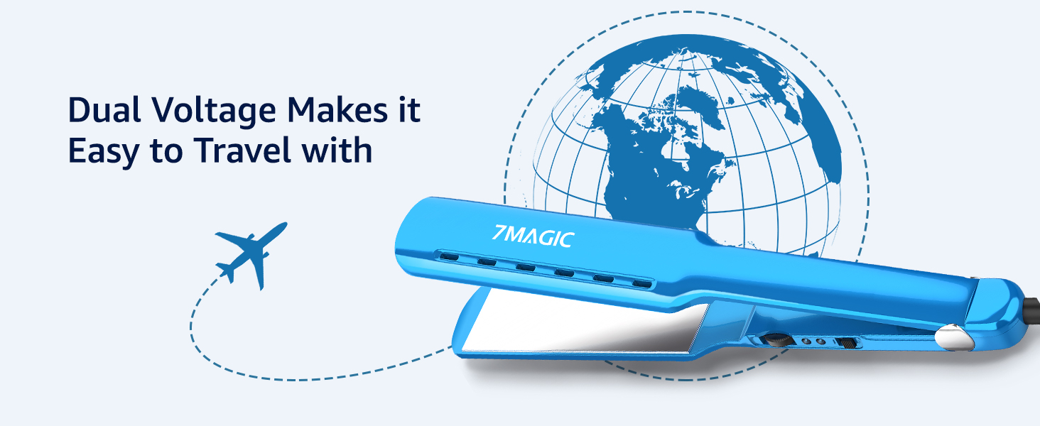 7MAGIC Nano Titanium Hair Straightener, Dual Voltage Flat Iron for Worldwide Travel
