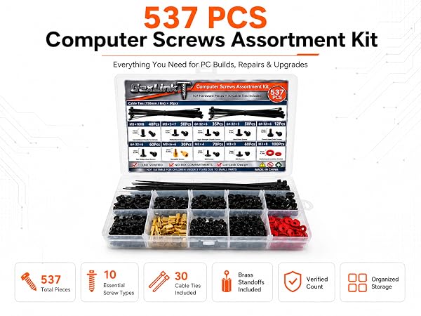 GexLinkT 537 PCS computer screws assortment kit for PC building and repair
