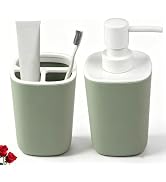 2PCS Bathroom Accessories Set, Sage Green Bathroom Toothbrush Holder Set Include Soap Dispenser a...