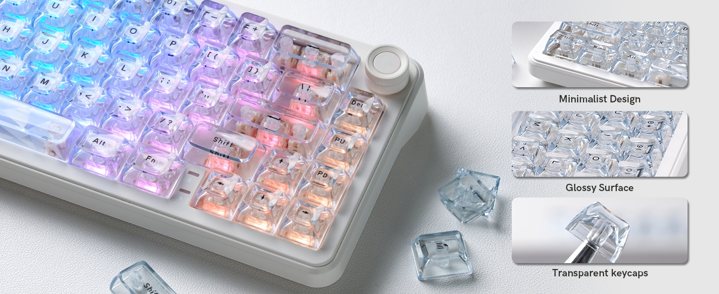 White Crystal jelly keycaps,thick pc keyboard caps