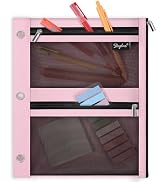 SKYDUE Pencil Pouch for Binder, Pencil Case, 3 Ring Binder Pencil Pouch with 3 Pockets and Mesh W...