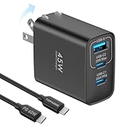 45W USB C Charger Block, 3 Ports GaN Wall Charger Foldable Compact Type C Fast Charging for iPhon...