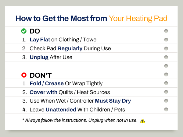 heating pad for back using tips,safety use tips