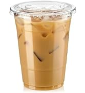 Fit Meal Prep 100 Pack 16 oz Clear Plastic Cups with Flat Lids, Disposable Iced Coffee Cups, BPA ...