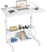 WINAZ Small Kids Laptop Rolling Desk - 32" White Mobile Standing Desk with Wheels for Small Space...