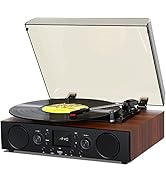 Vinyl Record Player Bluetooth with Speakers USB Recording FM Radio Sound Equalizer, 3 Speed Vinta...