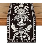 Artoid Mode Black Viking Tree of Life Raven Helmet of Awe Table Runner, Seasonal Kitchen Dining T...