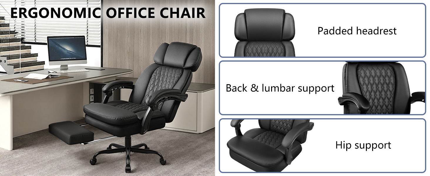 Executive Big and Tall Office Chair with Foot Rest Computer Office Chair with Adjustable Headrest