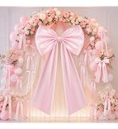 RELBRO Large Pink Bow, 46 x 20 Inch Satin Ribbon Tie with Adjustable Internal Support Layer for B...