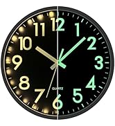 JoFomp LED Wall Clock for Bedroom Night Glow, 12 Inch Silent Wall Clocks Battery Operated, Light ...