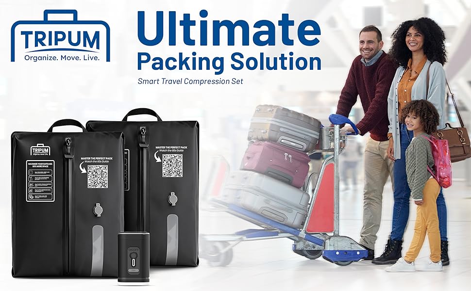 Tripum Travel Vacuum Bags with Electric Pump - Space Saver Bags for Suitcase &amp;amp; 20&amp;#34; Carry On Luggage