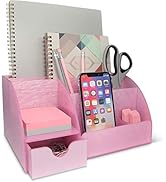 Pink Desk Organizer Office, Acrylic, with Drawer, 9 Compartments, All in One Office Supplies and ...