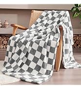 SUPRYNEX Checkered Grey Throw Blanket, Soft Cozy Fluffy Blankets Microfiber, Lightweight Warm for...