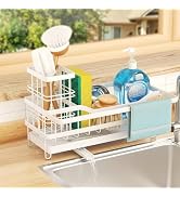 GUUKAR Sponge Holder for Kitchen Sink, Self-draining Sink Organizer with Towel Rack and Brush Hol...