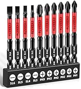 RLVKEAZ 10-PCS 3" Long Magnetic Screwdriver Bits Set: Phillips Bits #1/#2/#3 &amp; Slotted Head - S2 ...