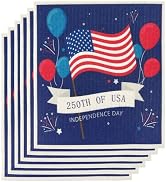 Spunspon 4th of July 6 Packs Swedish Kitchen Dish Cloths - 250 Anniversary USA American Flag Reus...