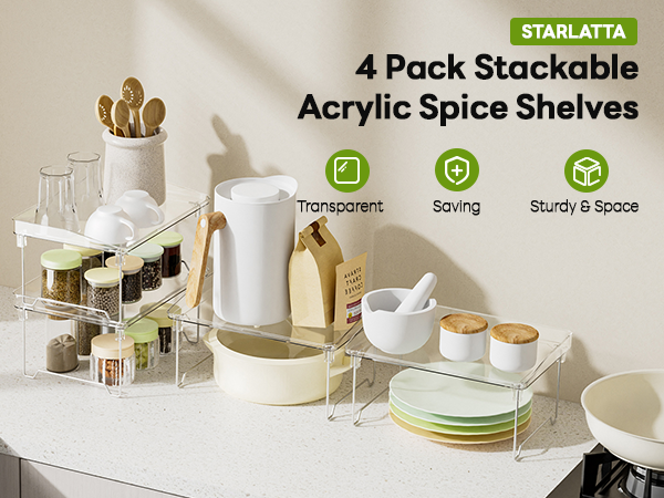 Stackable acrylic spice shelves