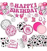 131 PCS Cowgirl Birthday Party Decorations Disco Cowgirl Party Decorations - Includes Plates, Nap...