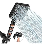 MakeFit Filtered Shower Head Black - 6 Modes High Pressure Handheld Shower Head with Filter Miner...