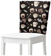 Doojoayie 6Pcs Black Chair Cover Coffee Print Decorative Dining Chair Back Covers - Waterproof St...