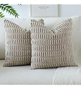 OTOSTAR Pack of 2 Corduroy Soft Decorative Throw Pillow Covers 18 x 18 Inch Soft Boho Striped Cus...
