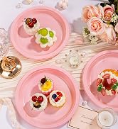 WELLIFE 10 Inch Plastic Plates Pink 50 Count Disposable Plate for Party, Large Big Plates for Din...
